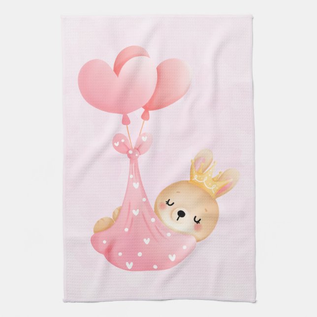 Cute Baby Bunny in a Heart Blanket Tea Towel (Vertical)