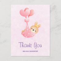 Cute Baby Bunny in a Heart Blanket Thank You
