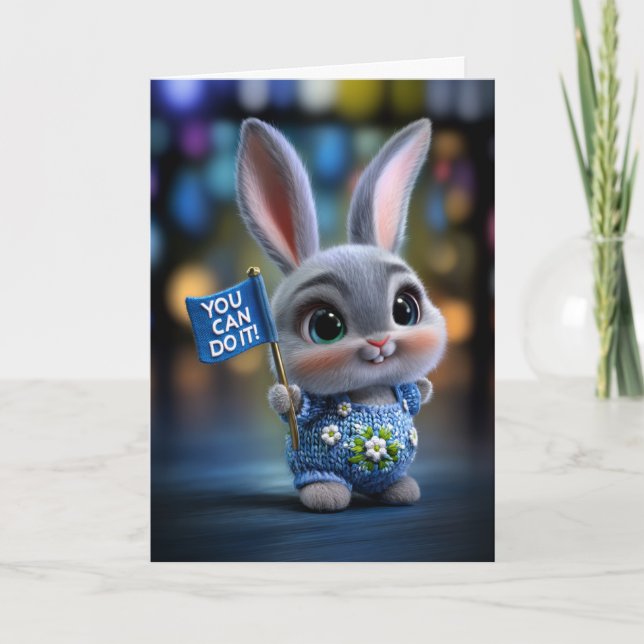 Cute Baby Bunny in Blue Overalls "You Can Do It" Card (Front)