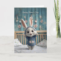 Cute Baby Bunny in Blue Romper Happy Mama's Day