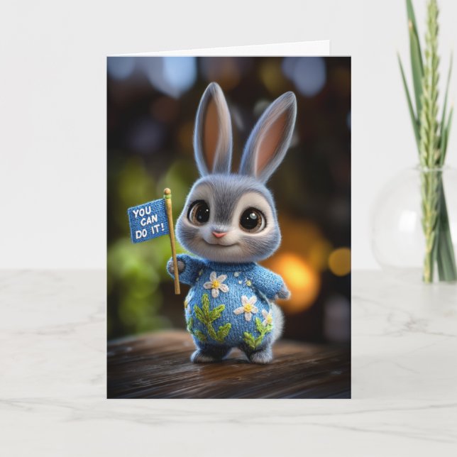 Cute Baby Bunny in Floral Sweater Encouragement Card (Front)