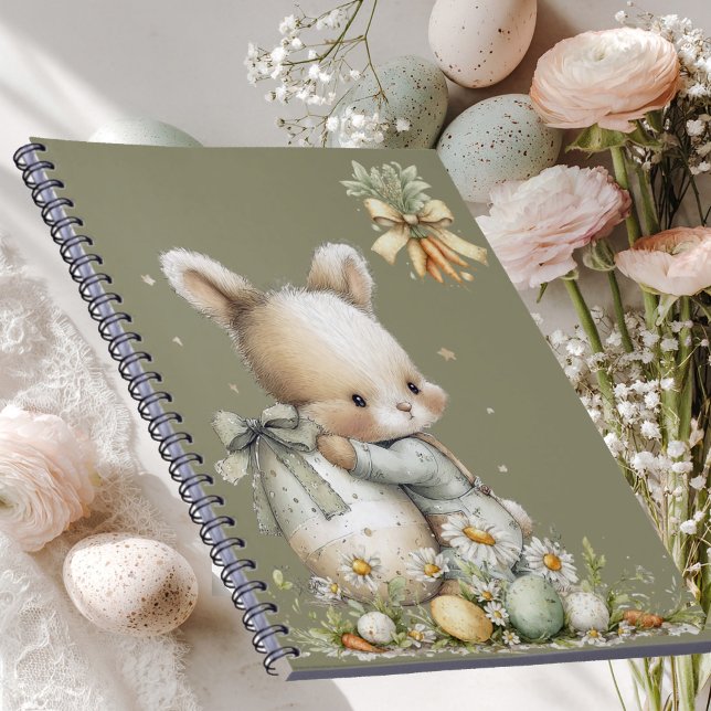 Cute baby bunny in pajamas with an Easter egg Notebook (Creator Uploaded)