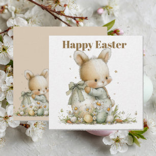 Cute baby bunny in pyjamas with an Easter egg Holiday Card