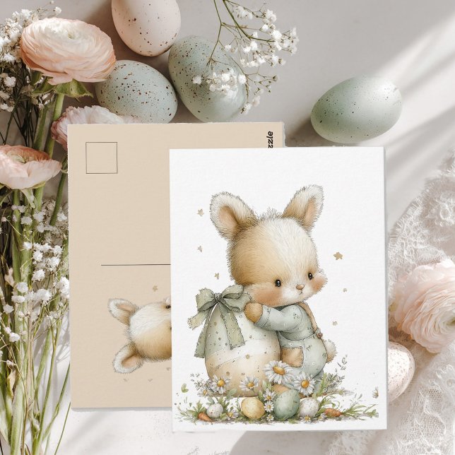 Cute baby bunny in pyjamas with an Easter egg Postcard (Creator Uploaded)