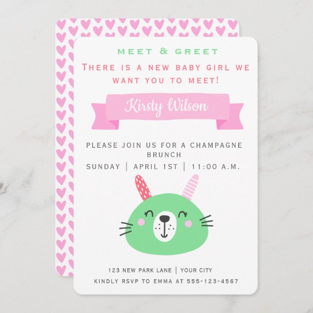 Cute Baby Bunny | Meet & Greet New Baby Invitation (Front/Back)