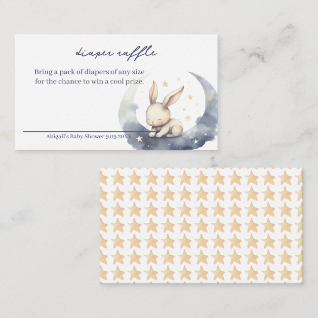 Cute Baby Bunny on Moon with Stars Diaper Raffle Enclosure Card (Front/Back)