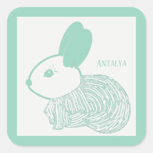 Cute Baby  Bunny on Pastel Green Antalya Square Sticker