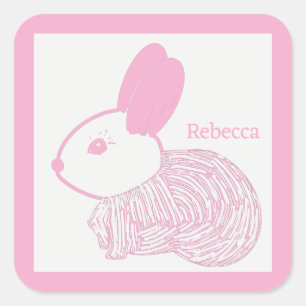 Cute Baby  Bunny on pink Rebecca Square Sticker