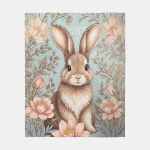 Cute Baby Bunny Pastel Floral  Fleece Blanket