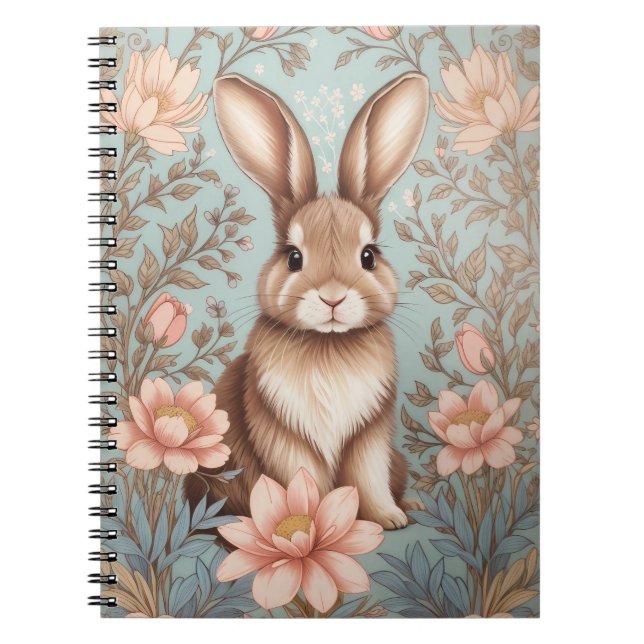 Cute Baby Bunny Pastel Floral  Notebook (Front)