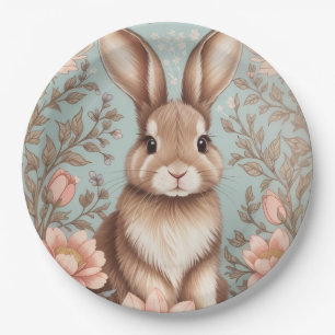Cute Baby Bunny Pastel Floral Paper Plate