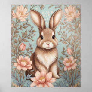 Cute Baby Bunny Pastel Floral Poster