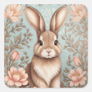 Cute Baby Bunny Pastel Floral Square Sticker