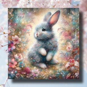 Cute Baby Bunny Pastel Flowers Christian Easter  Holiday Card