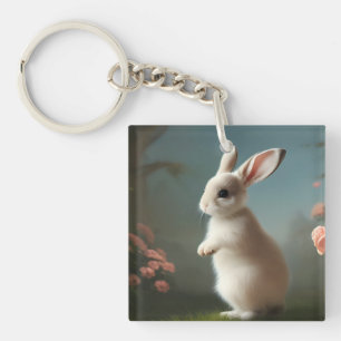 Cute Baby Bunny Portrait  Key Ring