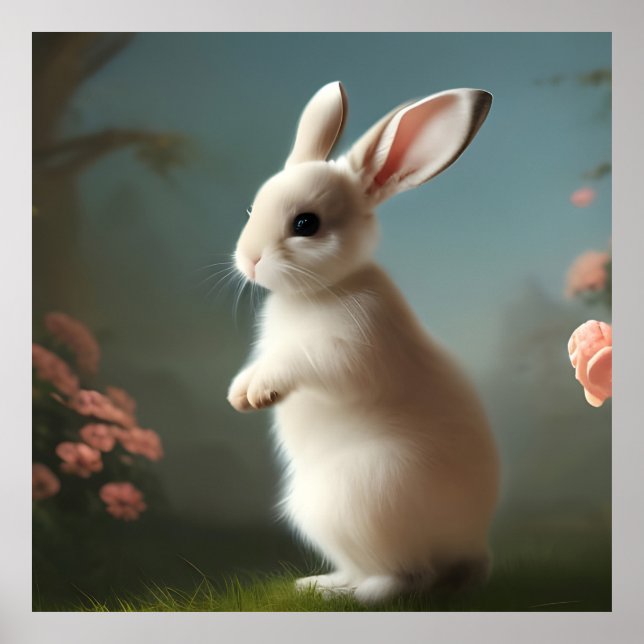 Cute Baby Bunny Portrait Poster (Front)