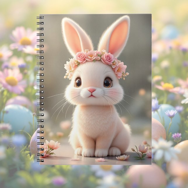 Cute baby bunny with a flower wreath    notebook (Creator Uploaded)