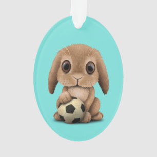 Cute Baby Bunny With Football Soccer Ball Ornament