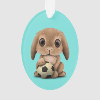 Cute Baby Bunny With Football Soccer Ball Ornament