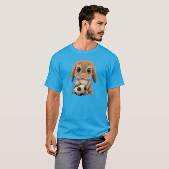 Cute Baby Bunny With Football Soccer Ball T-Shirt (Front Full)