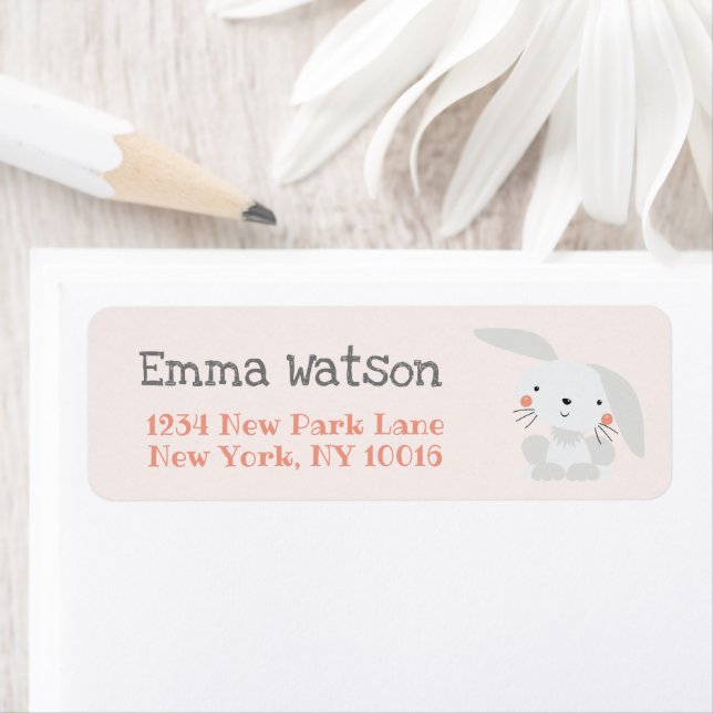 Cute Baby Buny | Peach Kids or Baby Shower Label (Insitu)