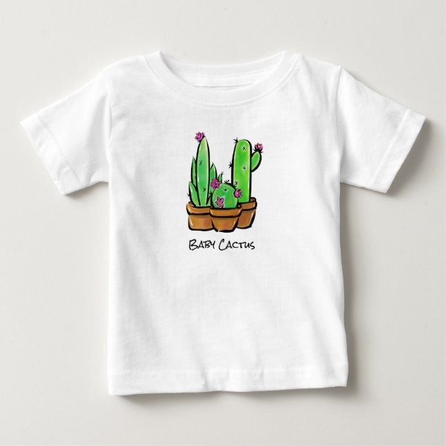 Cute baby Cactus cacti succulents pink flowering  T-Shirt (Front)