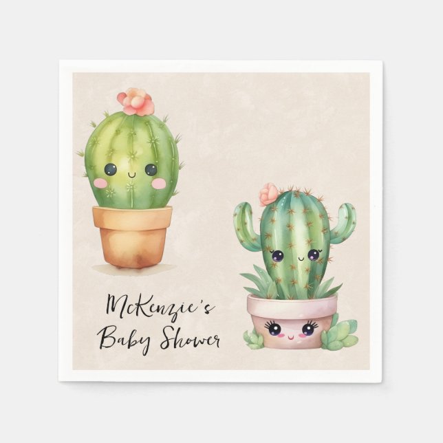 Cute Baby Cactus Succulent Baby Shower Napkin (Front)