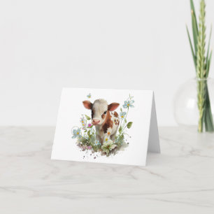Cute Baby Calf Cow in Field of Flowers BLANK Card