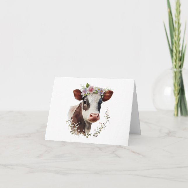 Cute Baby Calf with Flowers on Head BLANK  Card (Front)