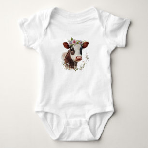 Cute Baby Calf with Flowers on Head Bodysuit