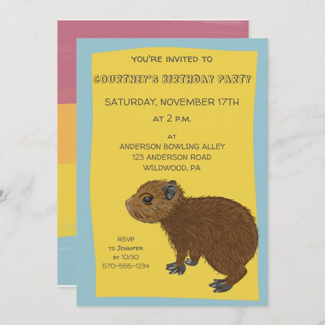 Cute Baby Capybara Illustration Party Invitation (Front/Back)