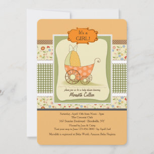 Cute Baby Carriage Shower Invitation