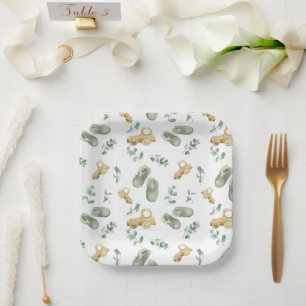 Cute Baby Cars And Shoes Newborn Babyshower Plate