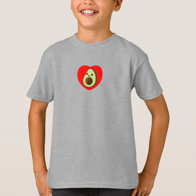 Cute Baby Cartoon Avocado In Red Heart T-Shirt (Front)
