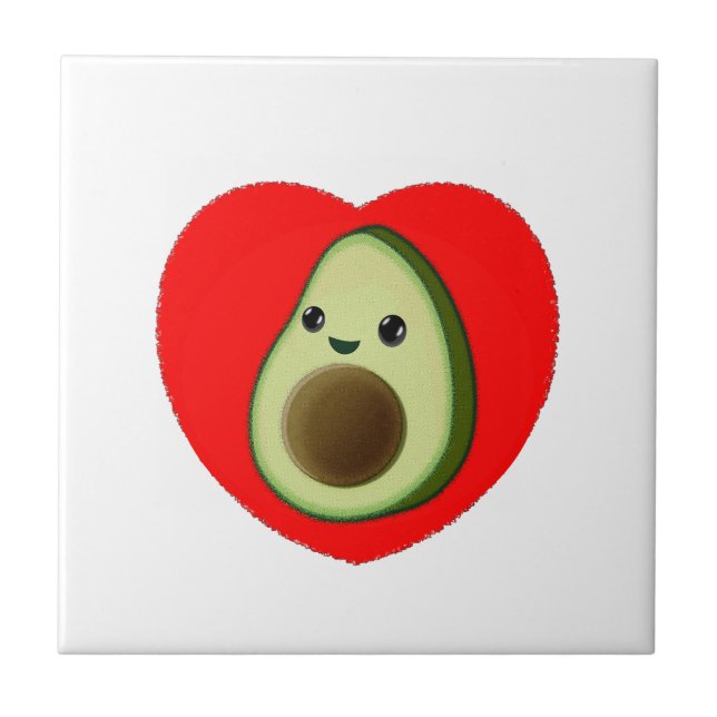 Cute Baby Cartoon Avocado In Red Heart Tile (Front)