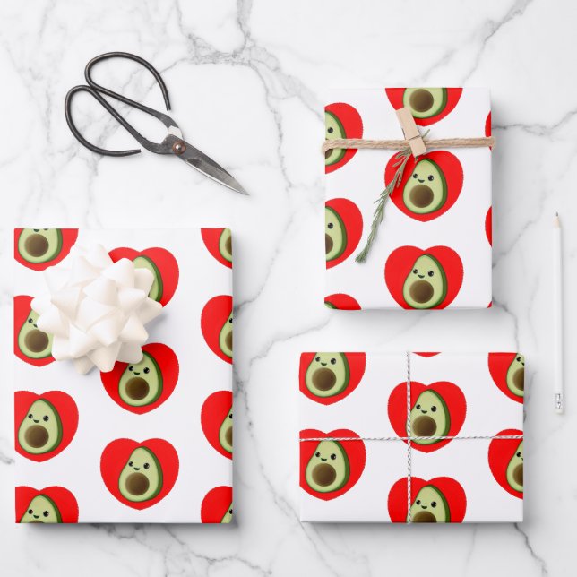 Cute Baby Cartoon Avocado In Red Heart Wrapping Paper Sheet (Front)