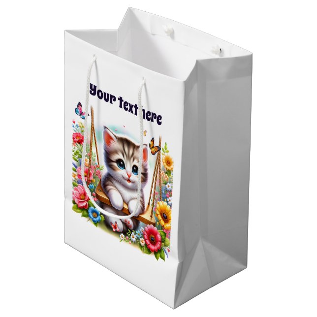 Cute baby cat customisable medium gift bag (Front Angled)
