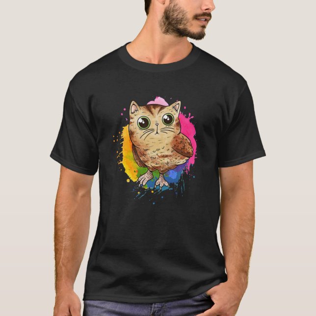 Cute Baby Cat Owl With Color Splash T-Shirt (Front)