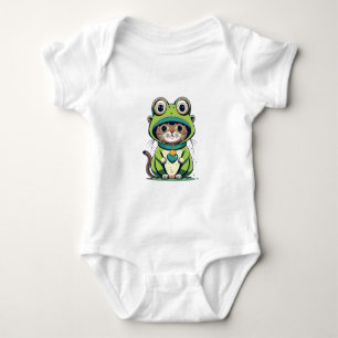 Cute Baby Cat with Frog Hat Bodysuit