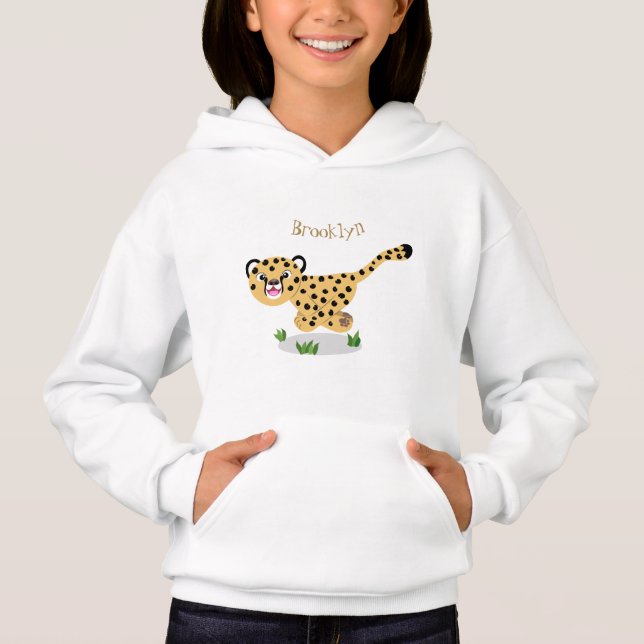 Cute baby cheetah running cartoon illustration (Front)
