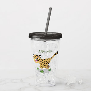 Cute baby cheetah running cartoon illustration acrylic tumbler