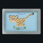 Cute baby cheetah running cartoon illustration belt buckle<br><div class="desc">This cute cheetah is running for fun! Drawn in cute cartoon illustration style. Safari time!</div>