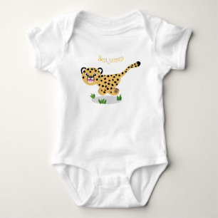 Cute baby cheetah running cartoon illustration bodysuit