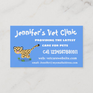 Cute baby cheetah running cartoon illustration business card