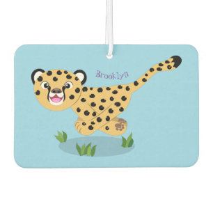 Cute baby cheetah running cartoon illustration  car air freshener