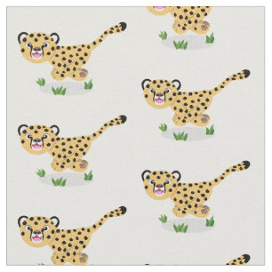 Cute baby cheetah running cartoon illustration fabric