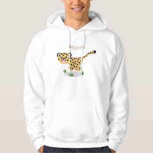 Cute baby cheetah running cartoon illustration hoodie