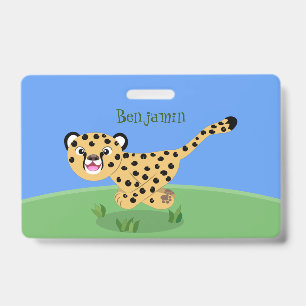 Cute baby cheetah running cartoon illustration ID badge
