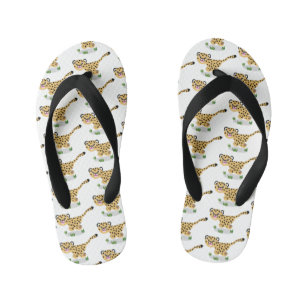 Cute baby cheetah running cartoon illustration kid's jandals