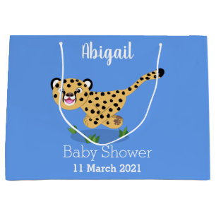 Cute baby cheetah running cartoon illustration large gift bag